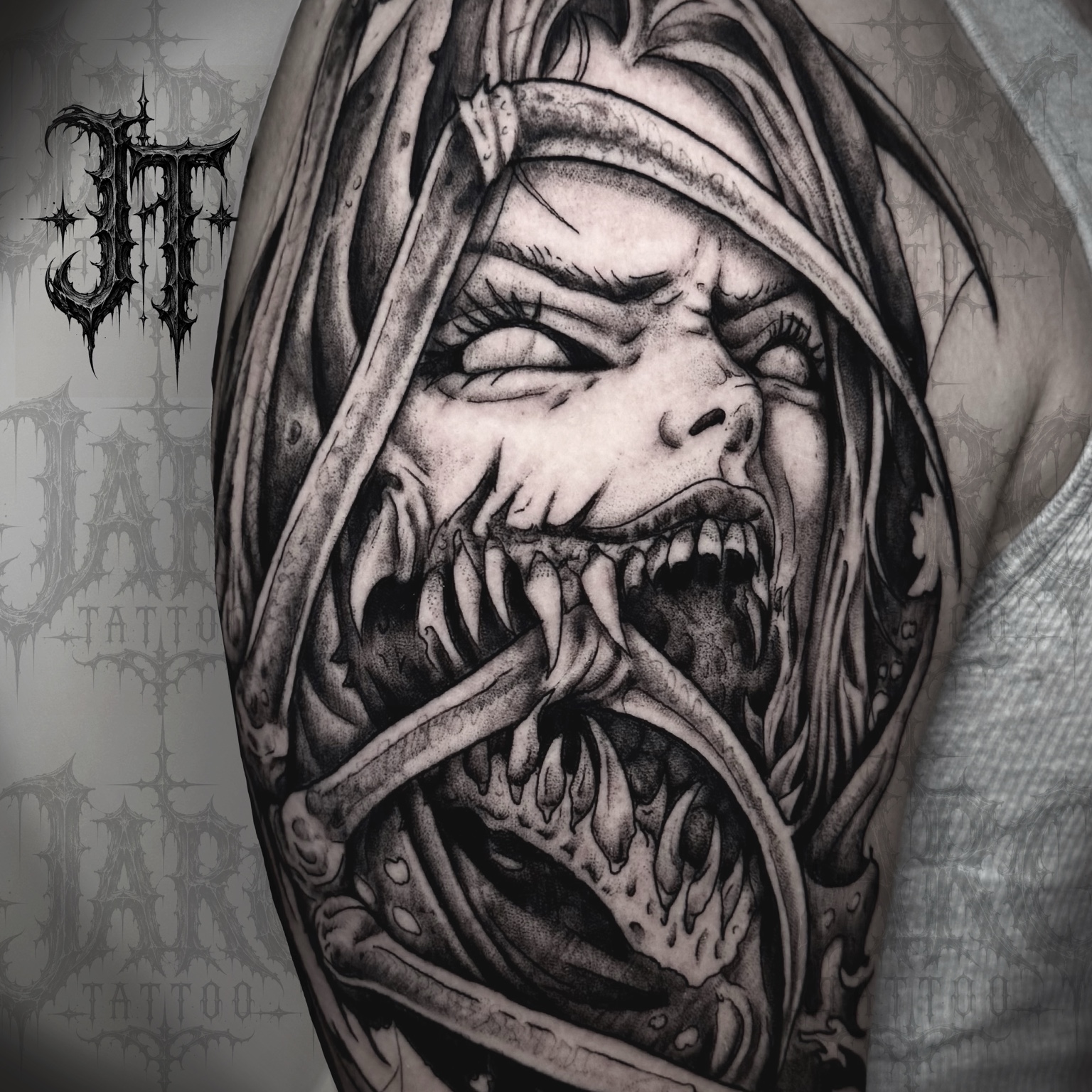 Demon portrait tattoo