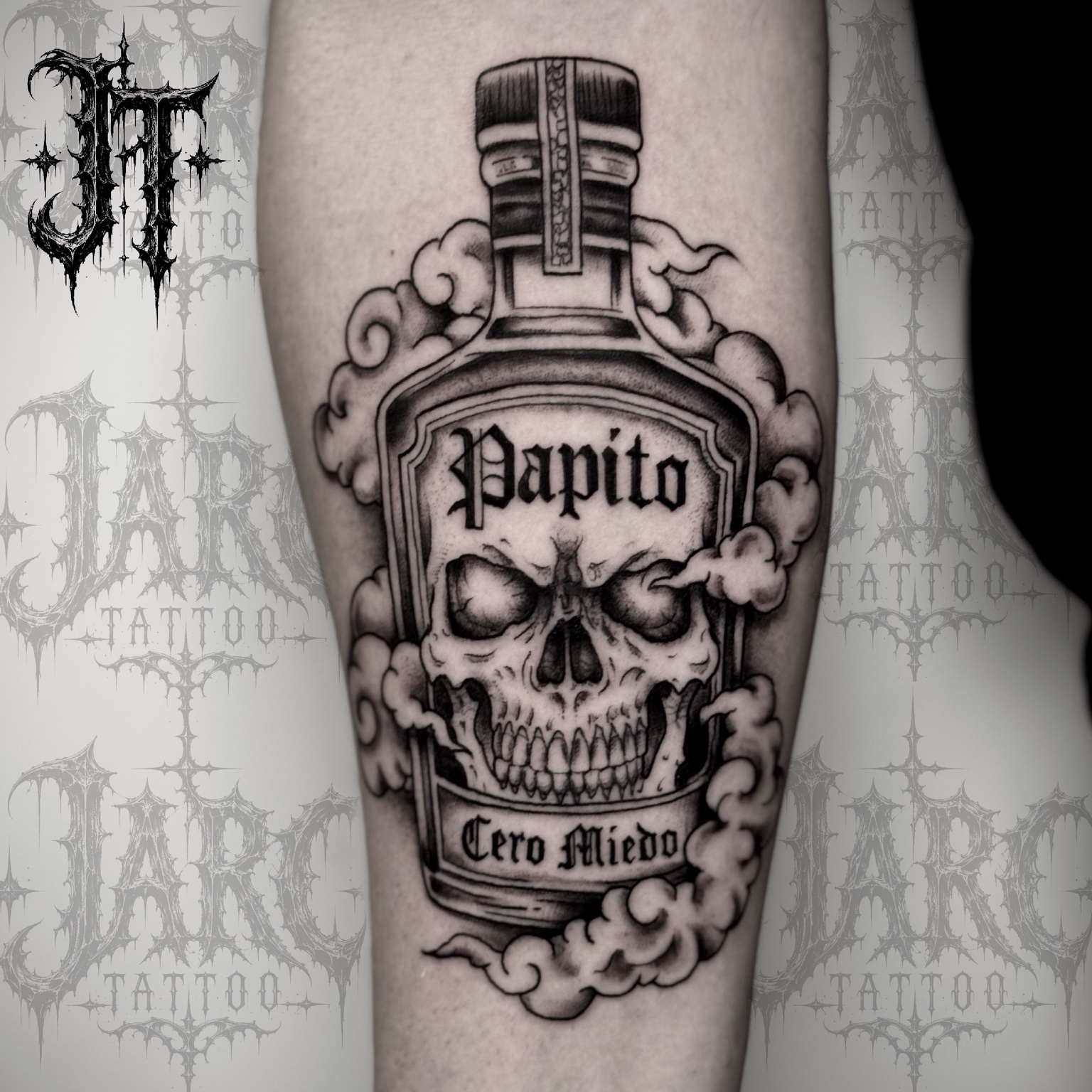 Skull bottle tattoo